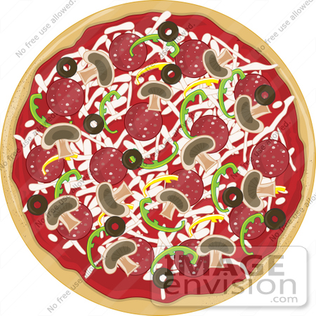 Royalty Free Food Clipart Of A Tasty Whole Supreme Pizza Topped With
