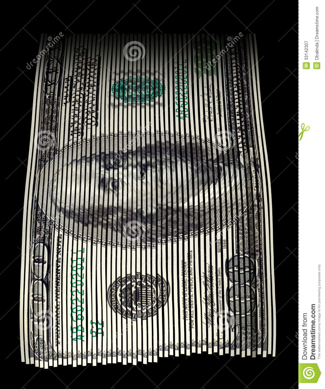 Shredded Us Hundred Dollar Bill On Black Background  Concept For Money