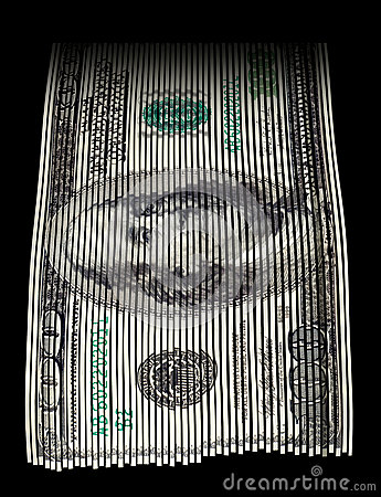 Shredded Us Hundred Dollar Bill On Black Background  Concept For Money    