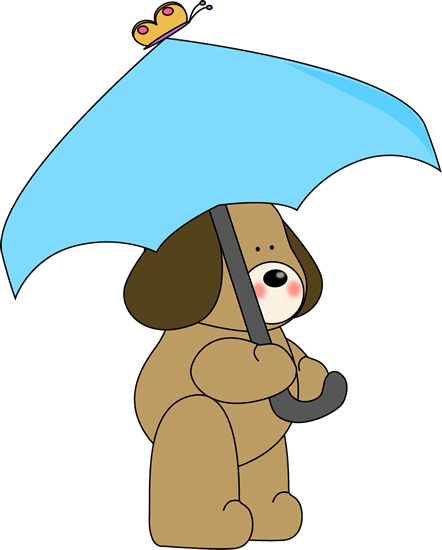 Dog Under Umbrella Clip Art Image   Cute Dog Under An Umbrella With A