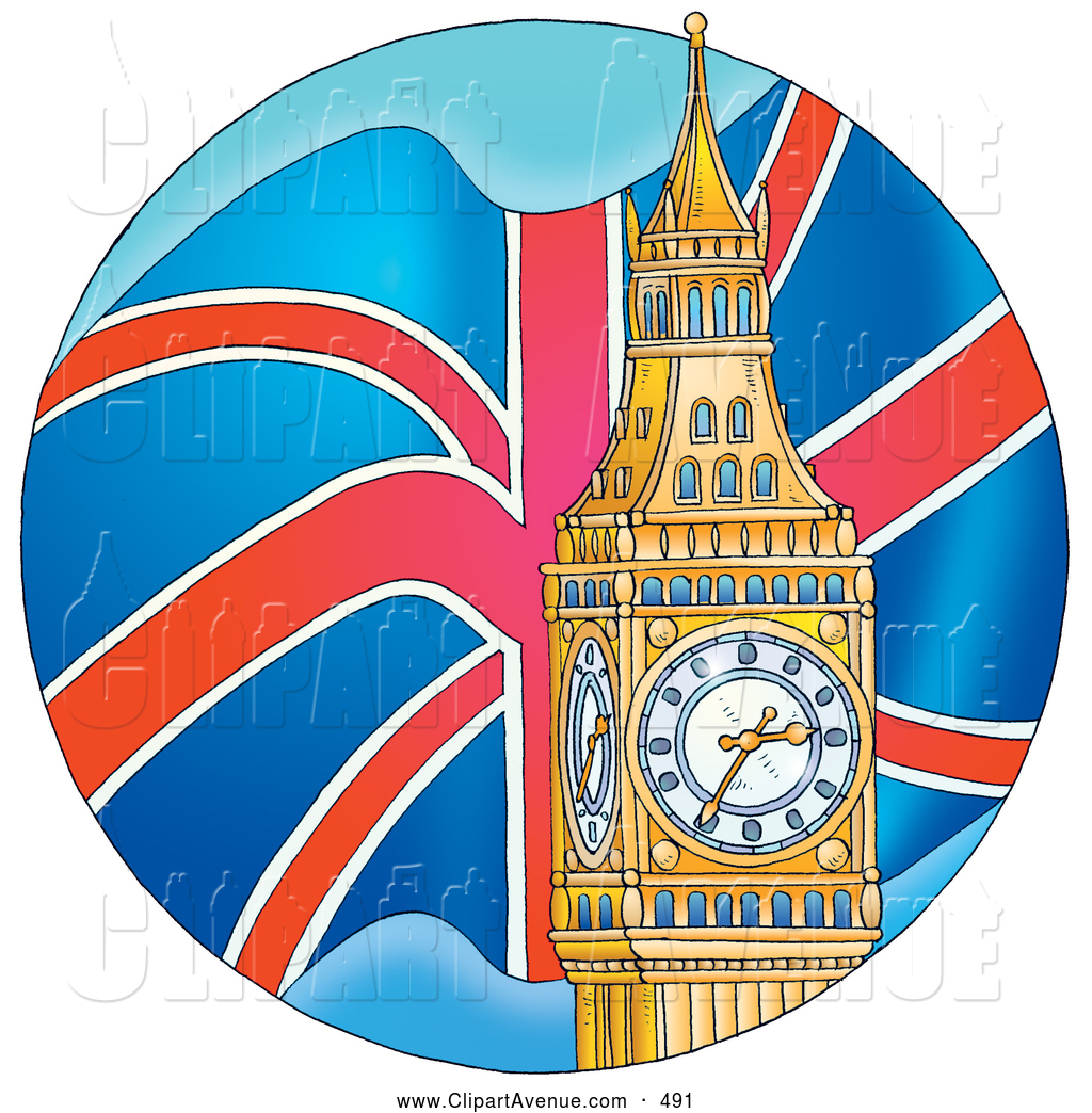 Avenue Clipart Of A Patriotic British Flag Waving Behind The Big Ben    