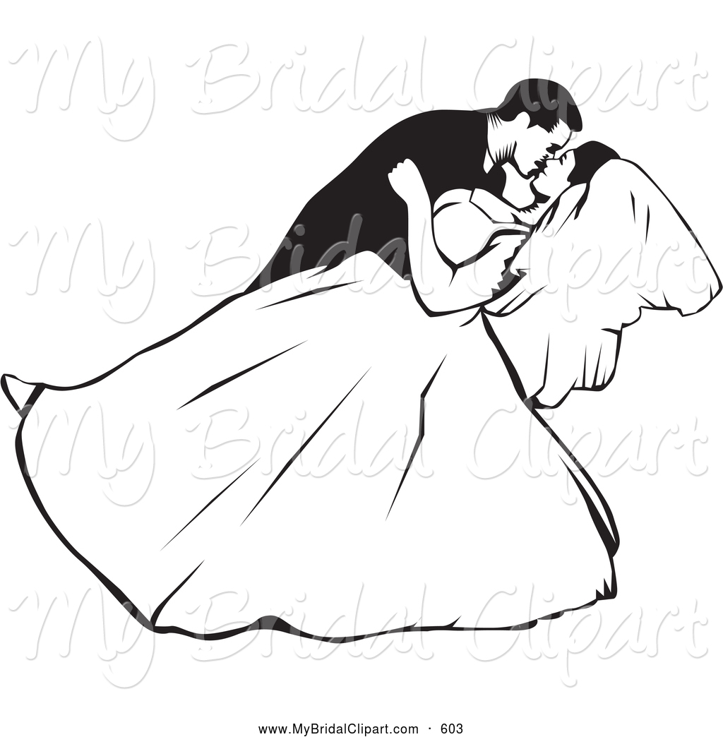 Bridal Clipart Of A Black And White Wedding Couple In A Dip By David