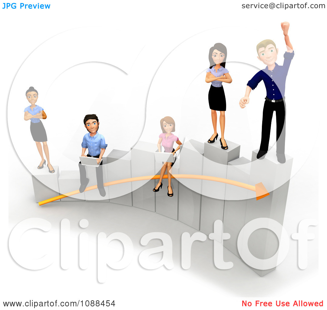 Clipart 3d Diverse Business Team Working On A Bar Graph   Royalty Free