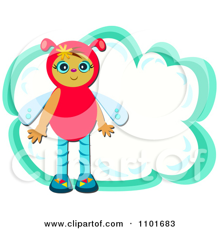Clipart Happy Red Bug Over A Cloud   Royalty Free Vector Illustration