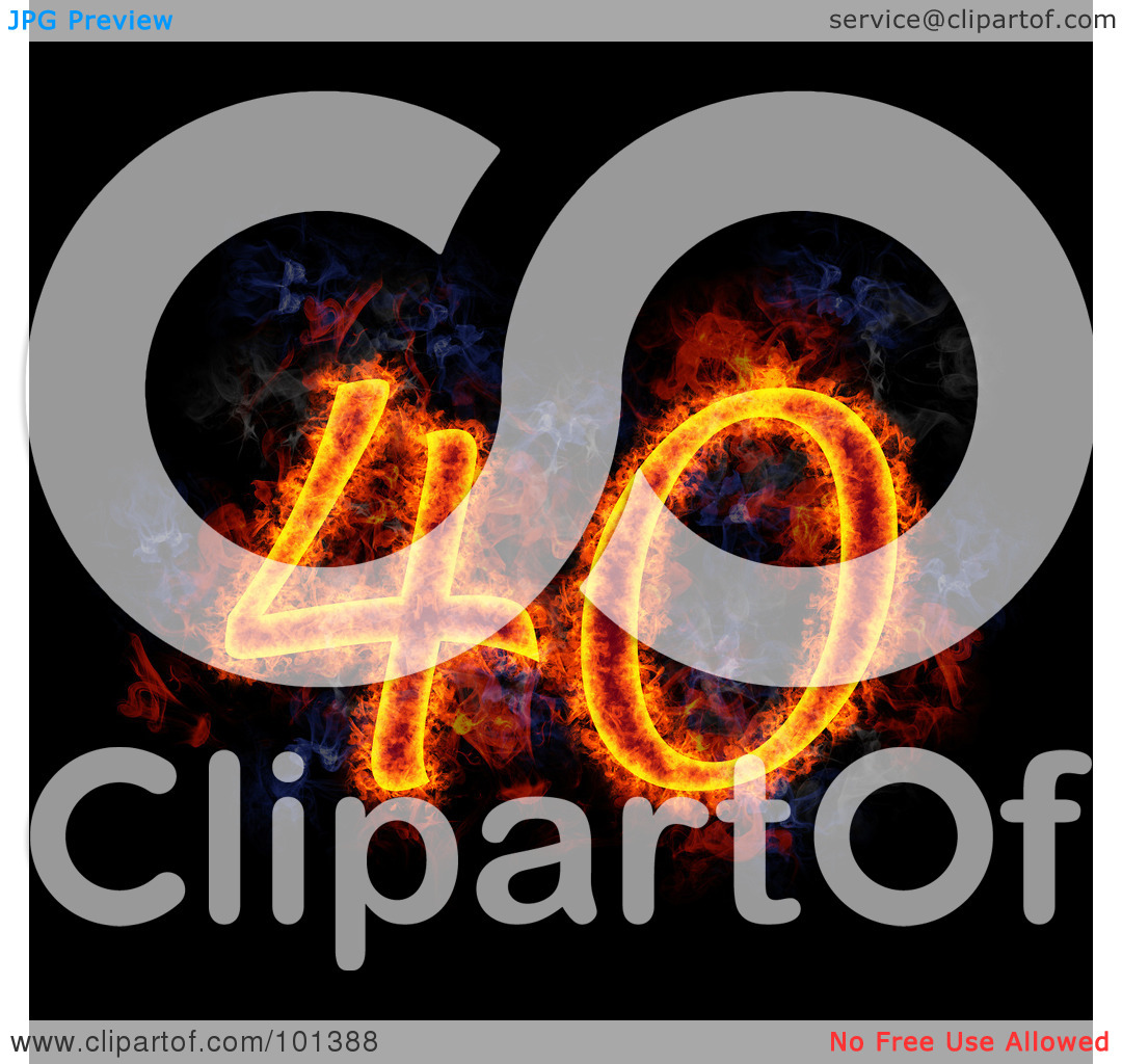 Clipart Illustration Of A Flaming 40 For 40th Anniversary Over Black