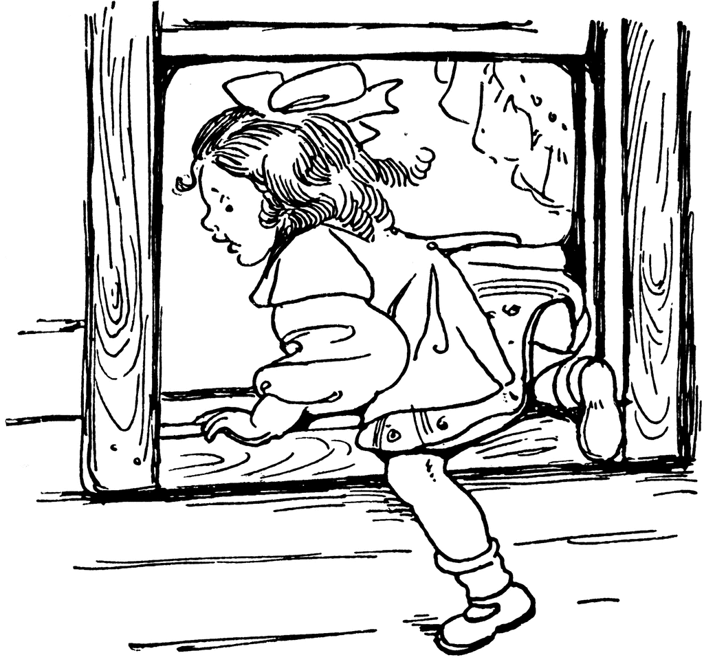 Girl Leaving Through Window   Clipart Etc