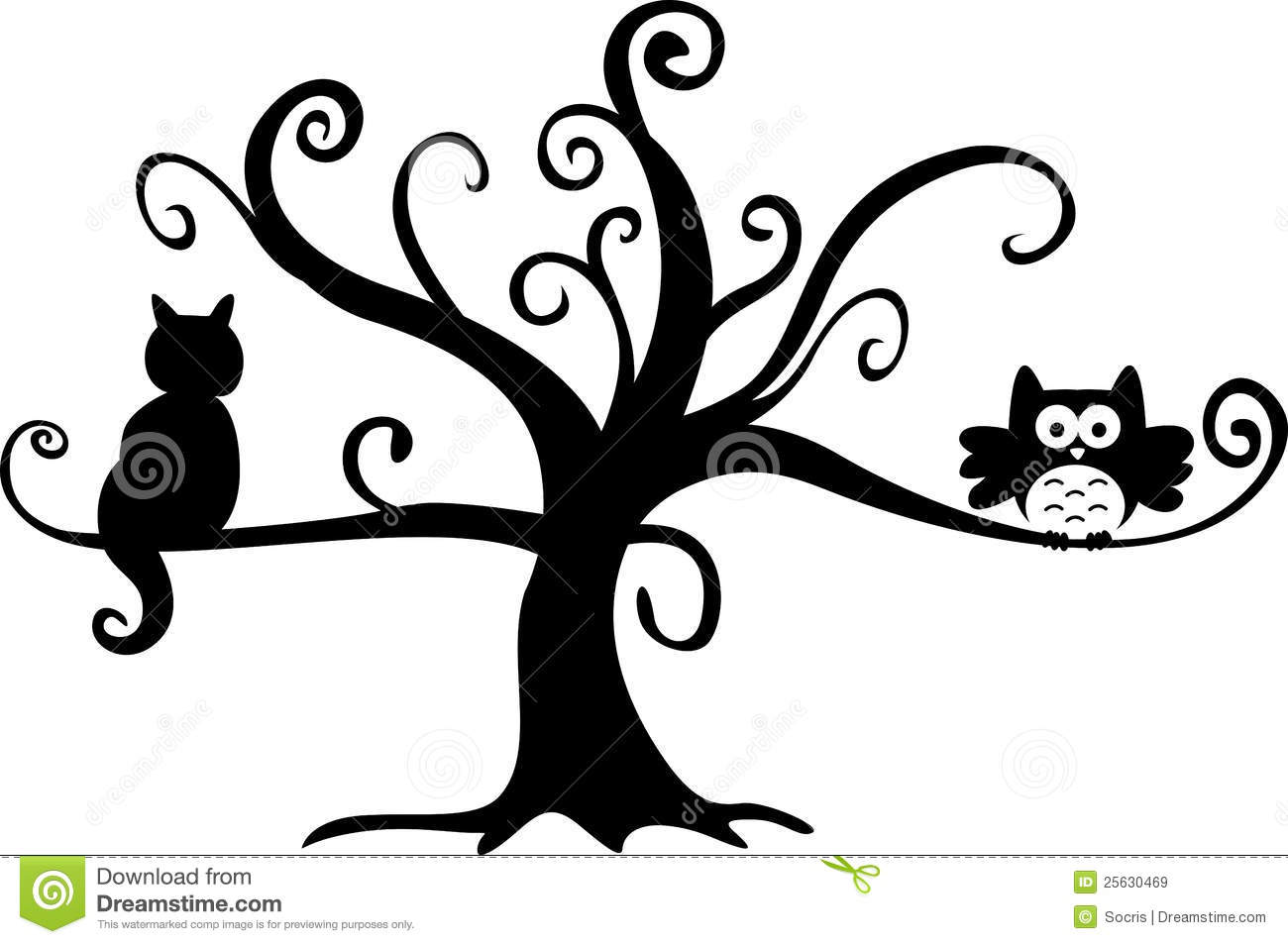 Halloween Night Owl And Cat In Tree Royalty Free Stock Images   Image