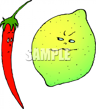 Lime Flirting With A Chili Pepper Clipart Image   Foodclipart Com