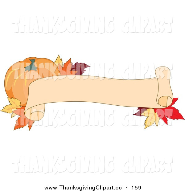     Of A Scrolled Blank Thanksgiving Banner With A Pumpkin And Fall Leaves
