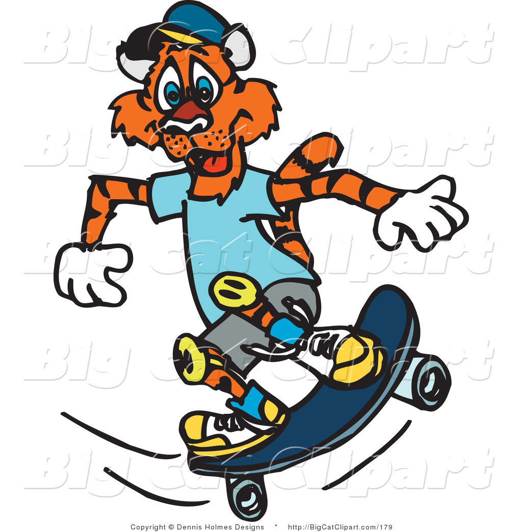Royalty Free Vector Big Cat Clipart Of A Skateboarding Tiger