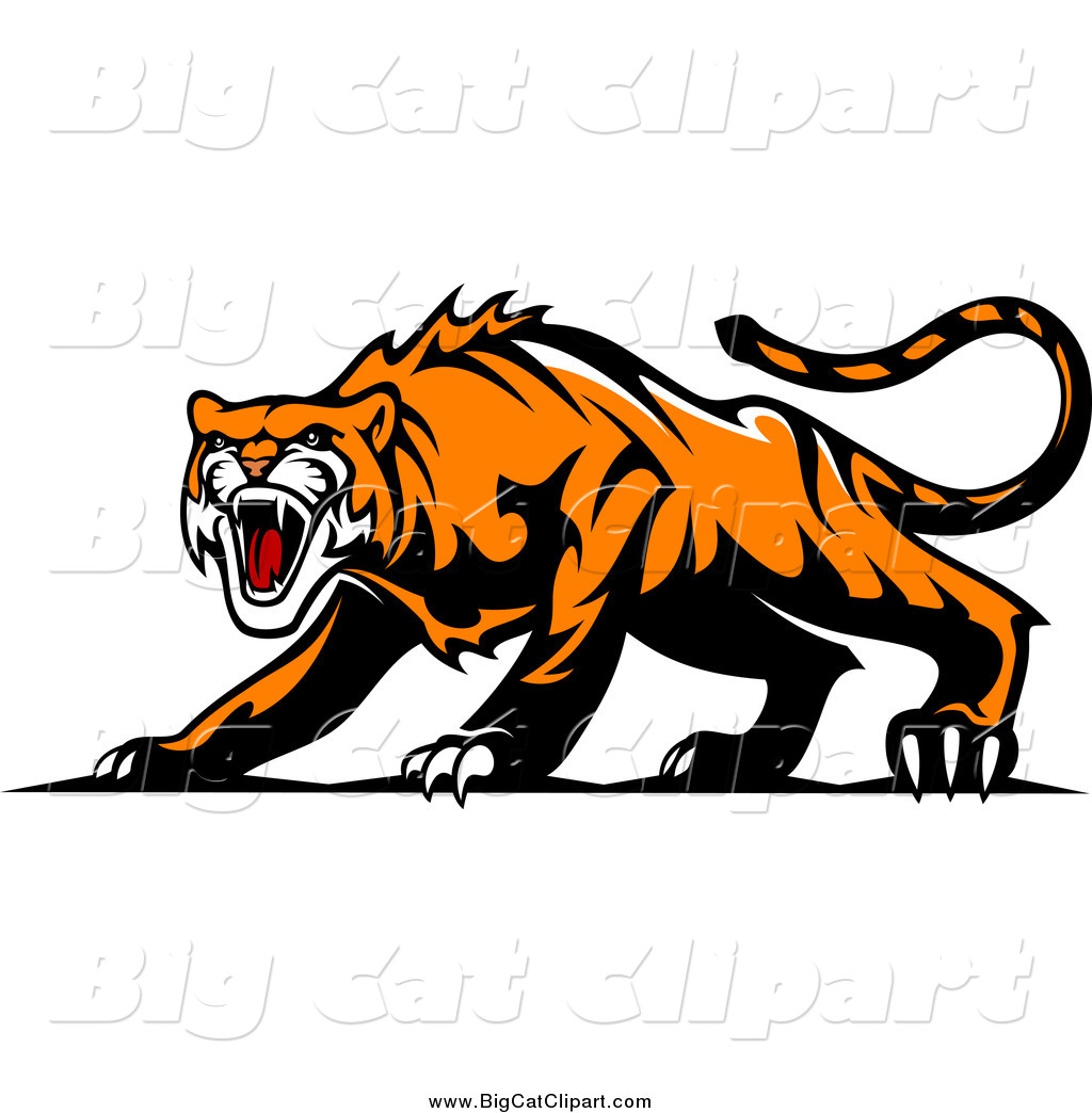 Royalty Free Vector Big Cat Clipart Of An Aggressive Tiger