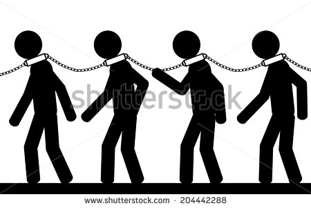 Vector  Illustration  Men With Chains On Their Neck  They Are Slaves
