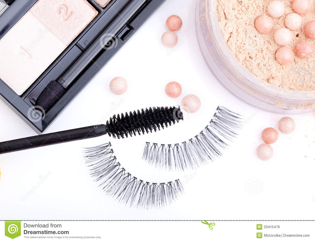 Black False Eyelashes With Mascara And Powder Royalty Free Stock Image