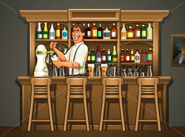 Browse   Food   Drinks   Bartender At Pub Bar Counter   Illustration