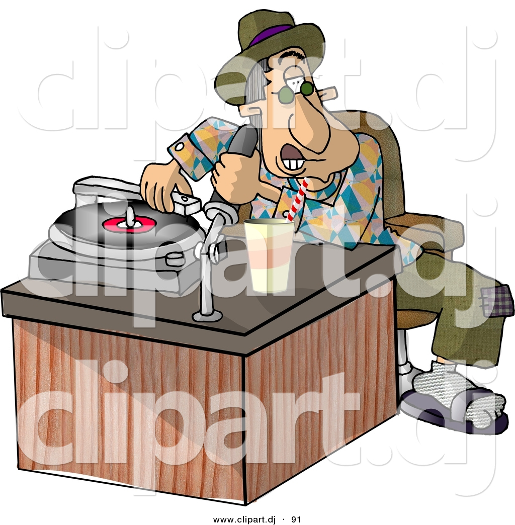 Cartoon Clipart Of A Male Disc Jockey  Dj  Putting Record On Music    