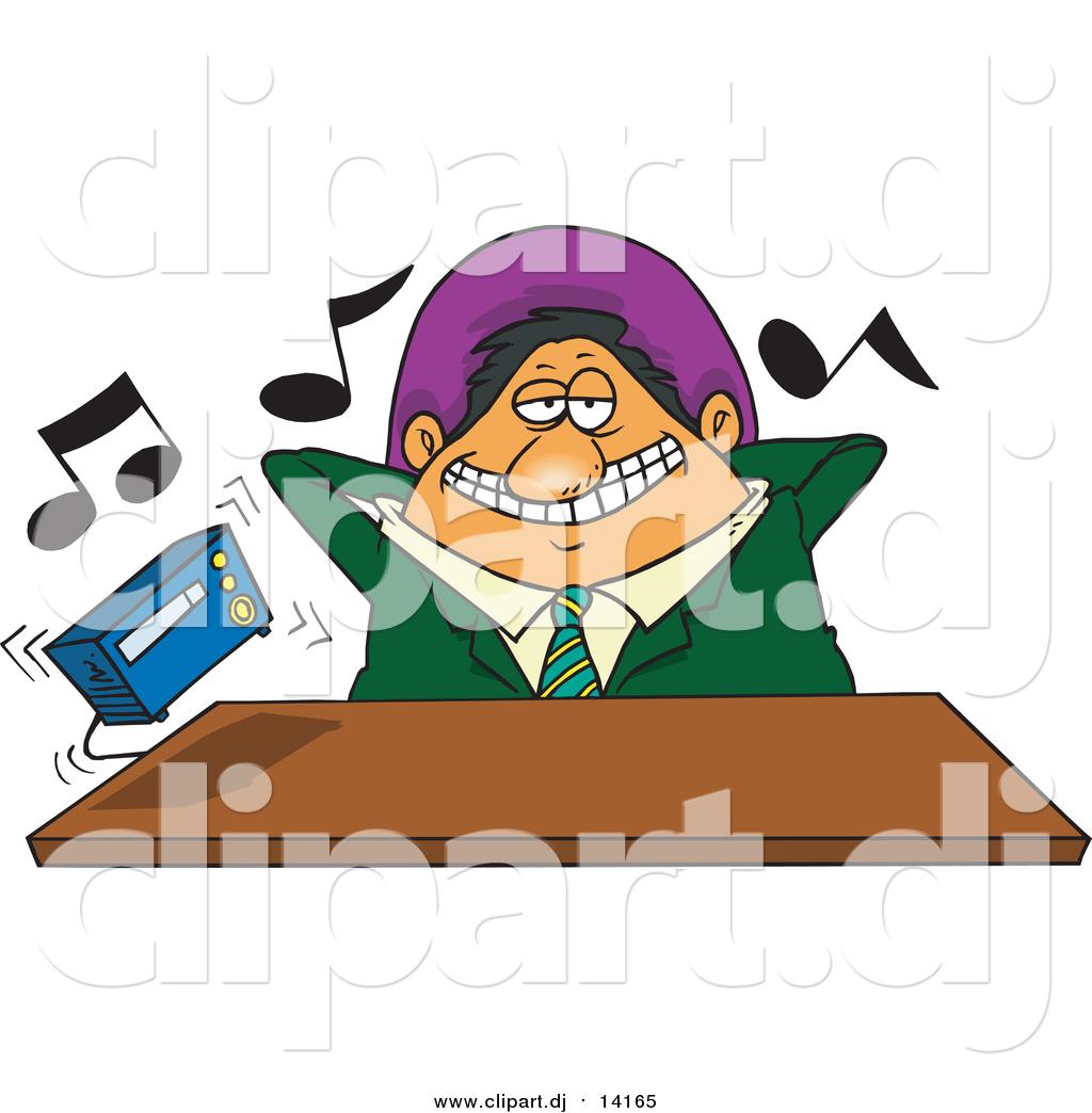 Cartoon Vector Clipart Of A Cartoon Lazy Male Boss Listening To Loud