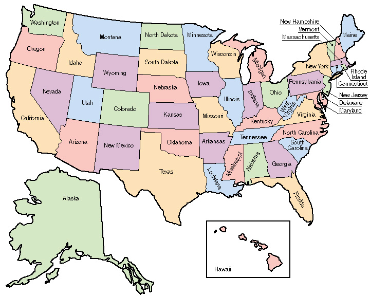 Clip Art  United States Map Color Labeled   Abcteach
