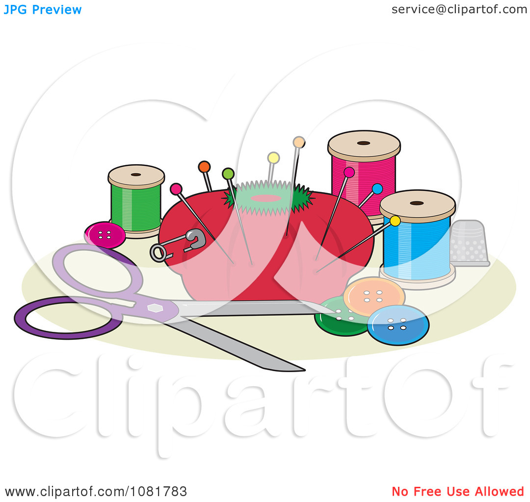 Clipart Red Pin Cushion With Sewing Scissors Thread Buttons And A