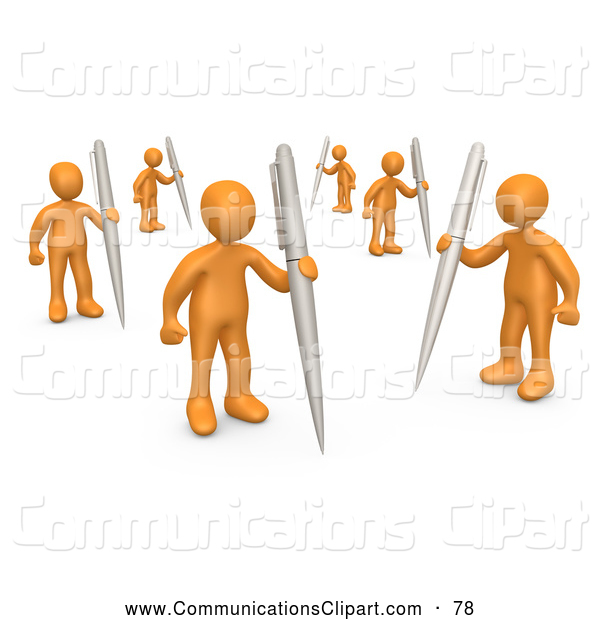 Communication Clipart Of A Group Of Orange Average People Holding