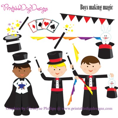 Making Magic Magician Clipart Graphic Set   5 00 Boys Making Magic    