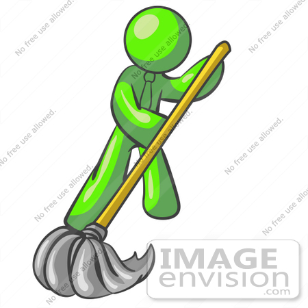 Royalty Free Clipart Of A Lime Green Guy Character Mopping   0033 0812