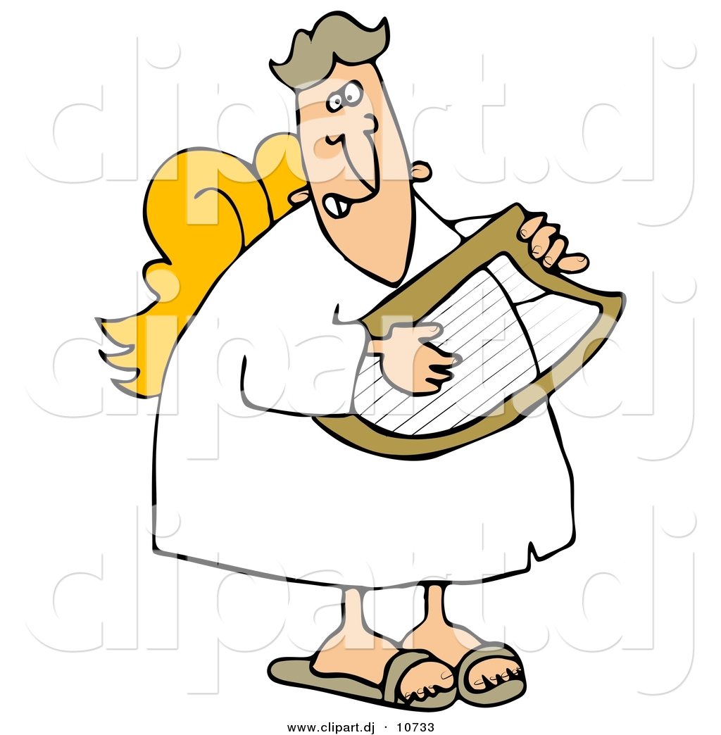 Vector Clipart Of A Cartoon Male Angel Playing A Lyre By Djart