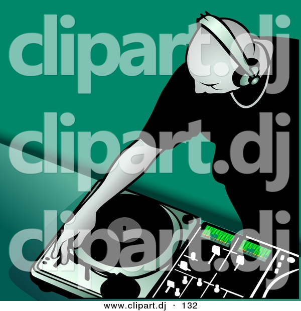 Vector Clipart Of A Young Bald Male Dj Putting Record On Turntable    