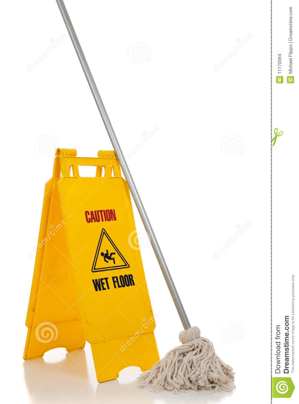 Wet Floor Sign And Mop On White Background Stock Images   Image    