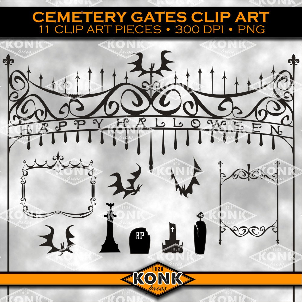 11 Digital Halloween Clipart Designs Cemetery Gates By Konkpress