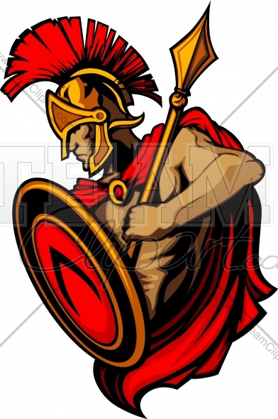Greek Spartan Or Trojan Vector Mascot With Spear And Shield Clipart