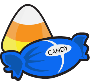 Hard Candy With A Blue Wrapper Sits In Front Of The Candy Corn