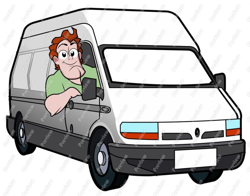 Man Driving Work Van Character Clip Art   Royalty Free Clipart
