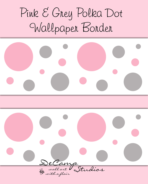 Pink Grey Polka Dot Wallpaper Border Decals Baby Nursery Girl  293