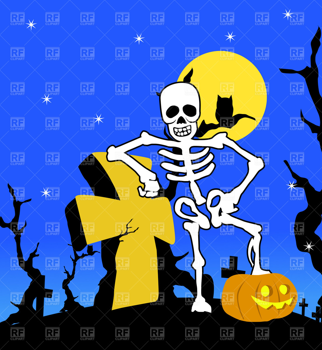 Skeleton On Cemetery Download Royalty Free Vector Clipart  Eps