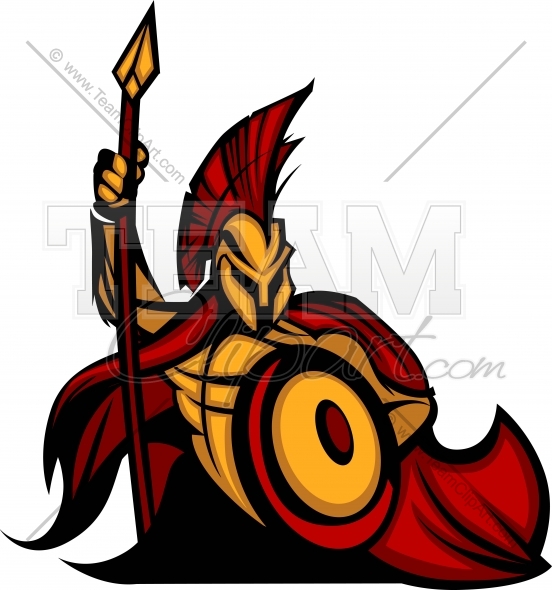Spartan Or Trojan Mascot With Helmet Spear And Cape Vector Clipart