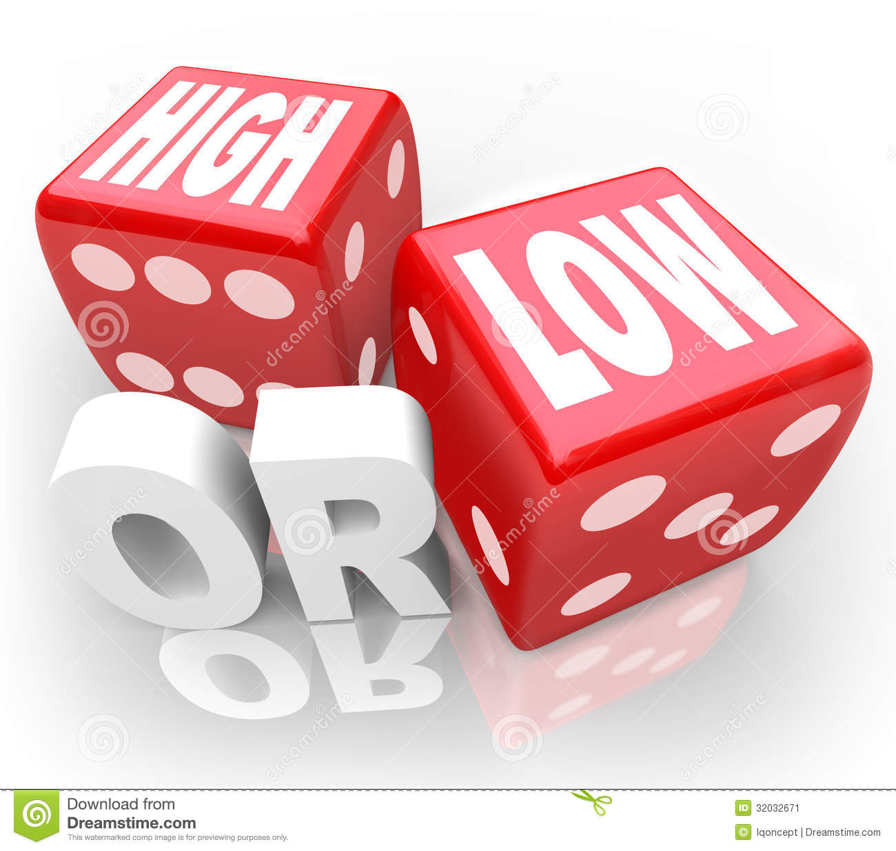 The Words High Or Low On Two Red Dice To Illustrate A Guessing Game Or