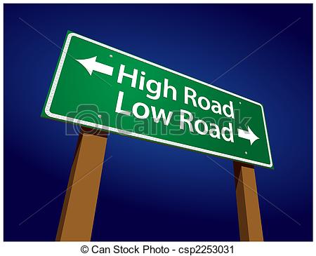 Vector Clip Art Of High Road Low Road Green Road Sign Illustration On