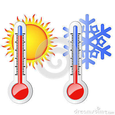 Zwei Thermometer Hochs Und Tiefs Temperatur Symbolisieren Sie Die