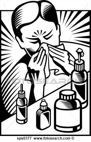 And White Picture Of A Man Having Cold And Flu View Large Illustration