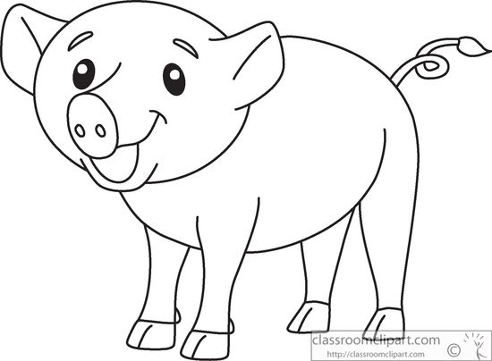 Animals   Pig Curly Tail Black White Outline 914   Classroom Clipart