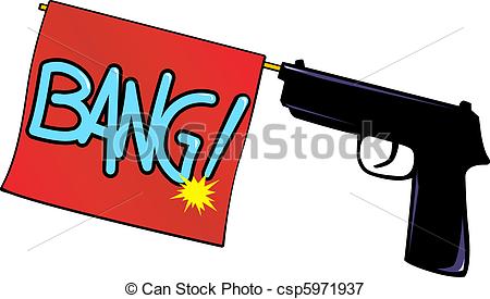 Bang   A Gun Fires A Red Flag Bang Vector Csp5971937   Search Clipart    