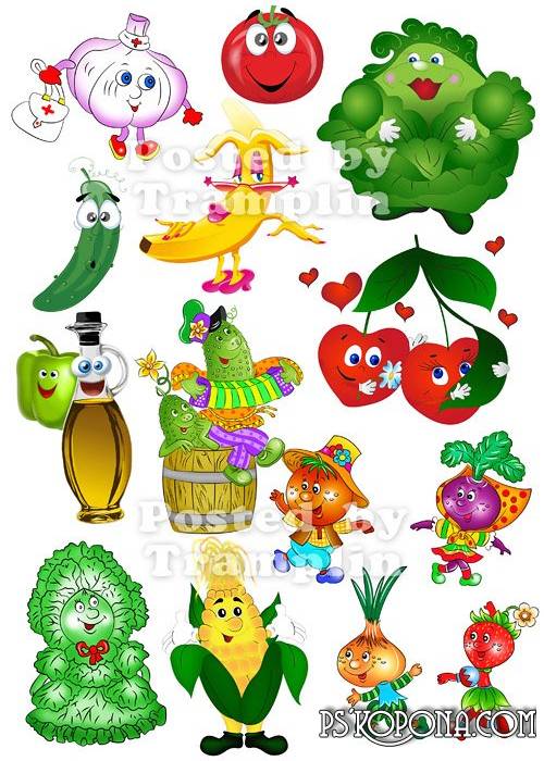 Cheerful Vegetables And Fruit   Culinary Clipart