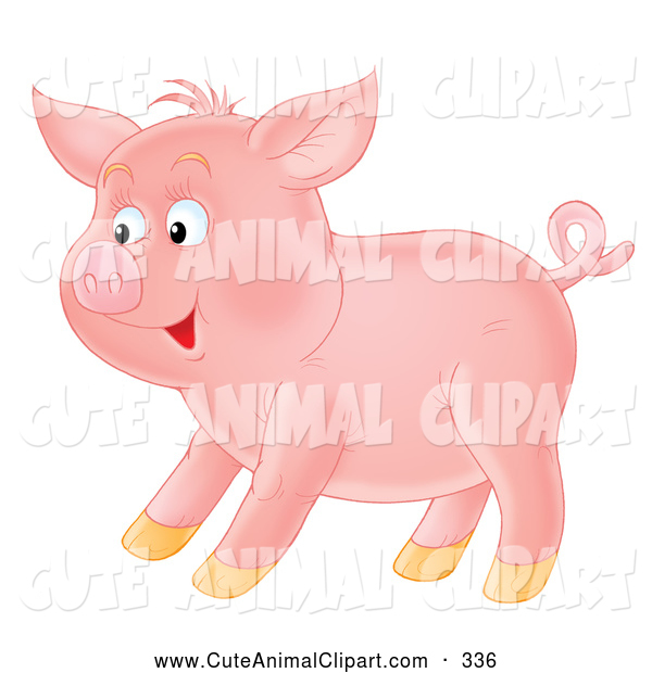 Clip Art Of A Cheerful Pink Pig With A Curly Tail Standing In Profile    