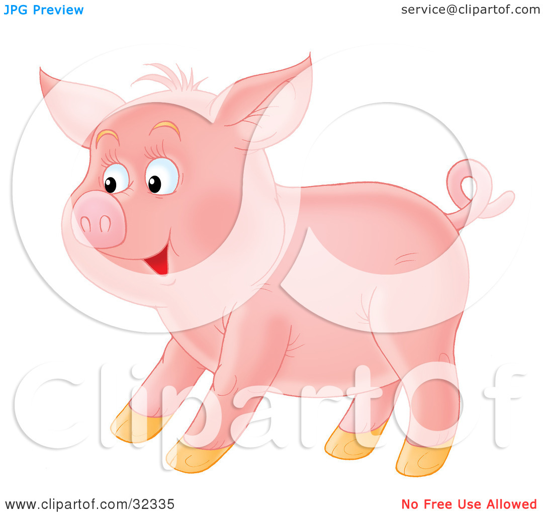 Clipart Illustration Of A Happy Pink Pig With A Curly Tail Standing