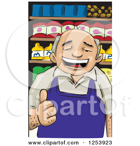 Clipart Of A Happy Male Merchant Holding A Thumb Up   Royalty Free
