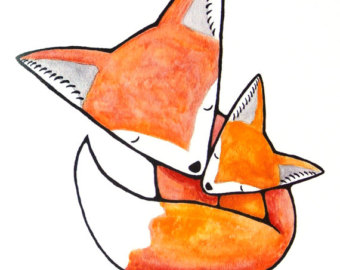 Cute Baby Fox Drawing Fox Illustration Print Mother