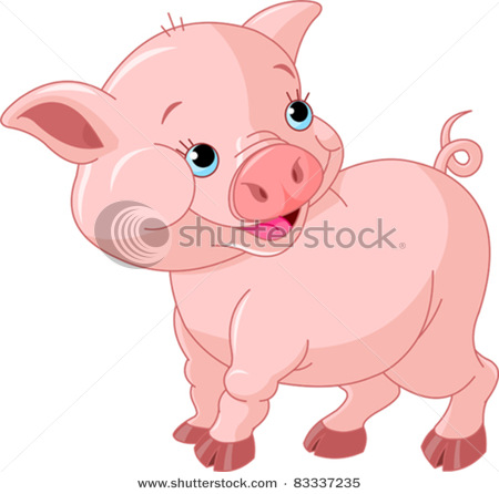 Cute Baby Piglet With A Curly Tail   Vector Clip Art Picture