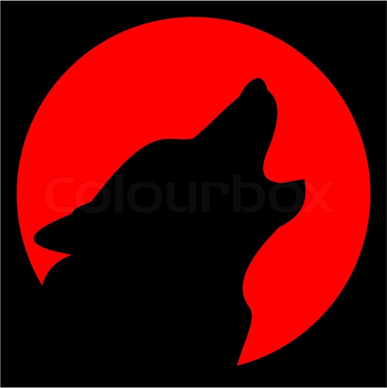 Illustration On Theme Of Halloween   Wolf And Red Moon  Silhouette