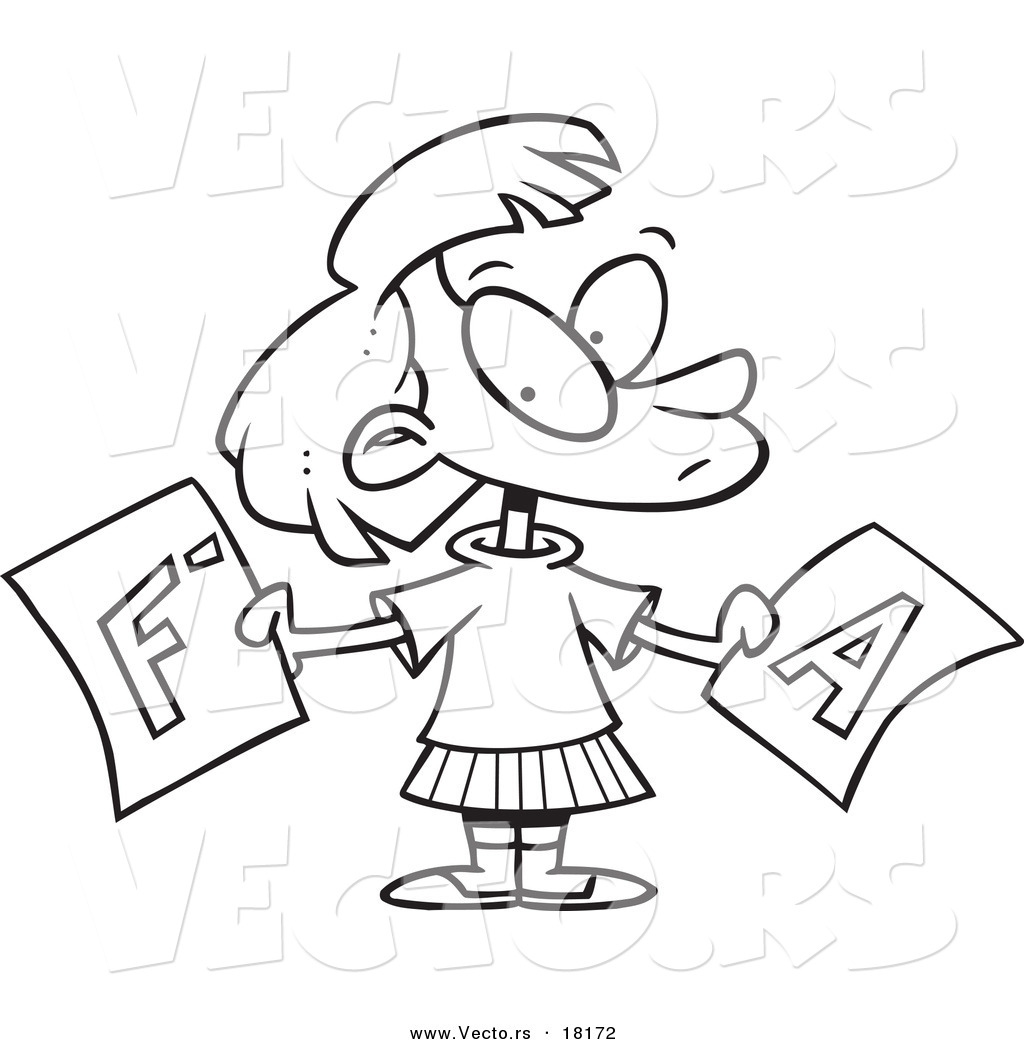 Larger Preview  Vector Of A Cartoon School Girl Holding Good And Bad