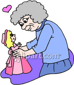 Old Woman Holding A Doll   Royalty Free Clipart Picture